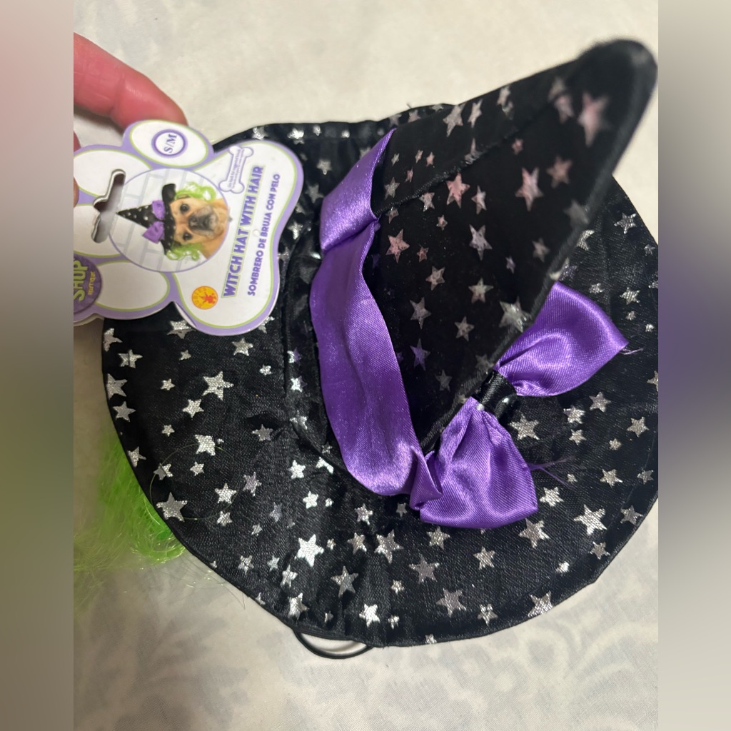 Top Paw Pet Shop Dog Witch Hat With Purple Bow And Silver Stars